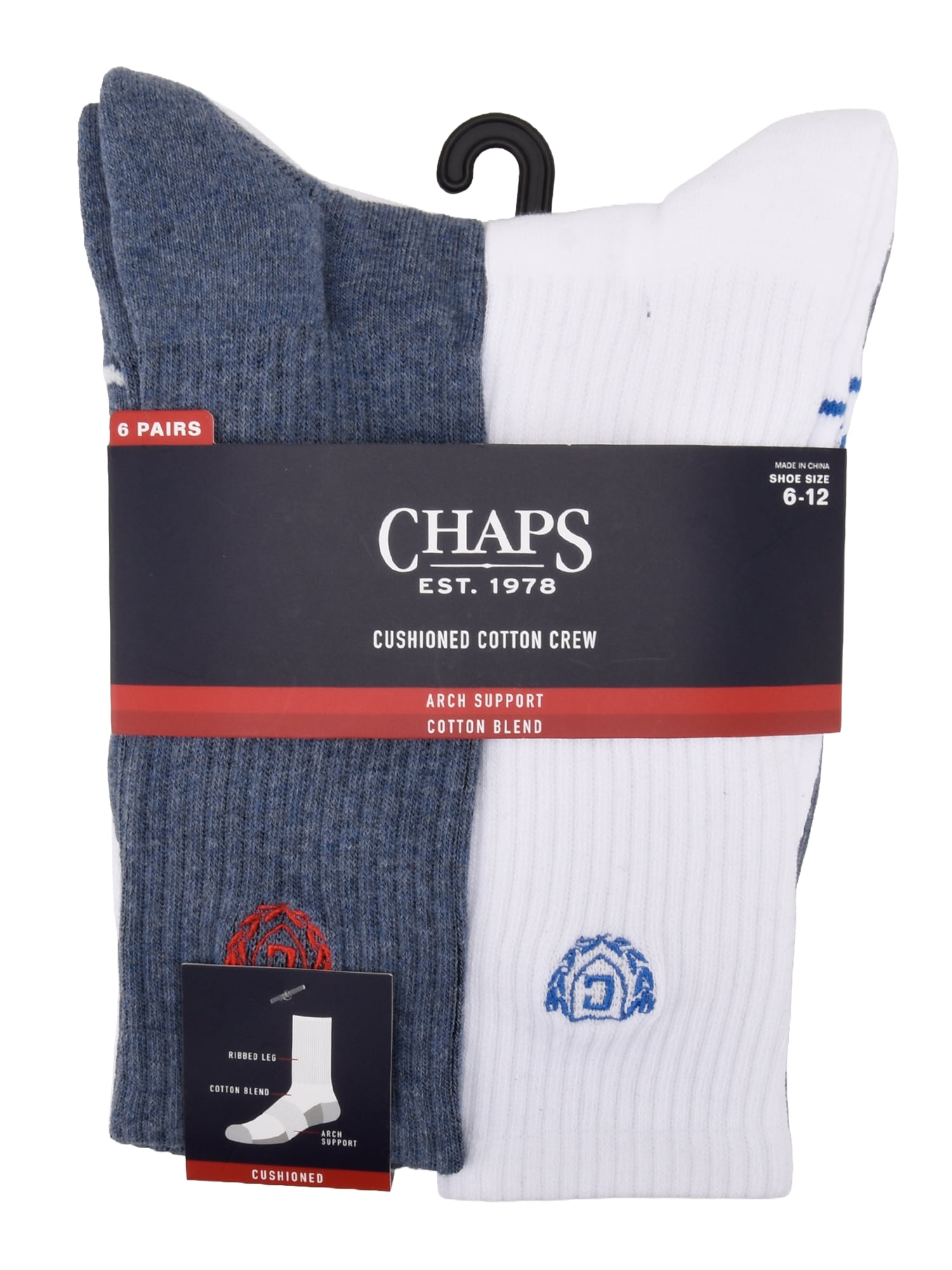 Chaps Casual Half Cushion Crew 6-Pack Men's, Sock Size 10-13