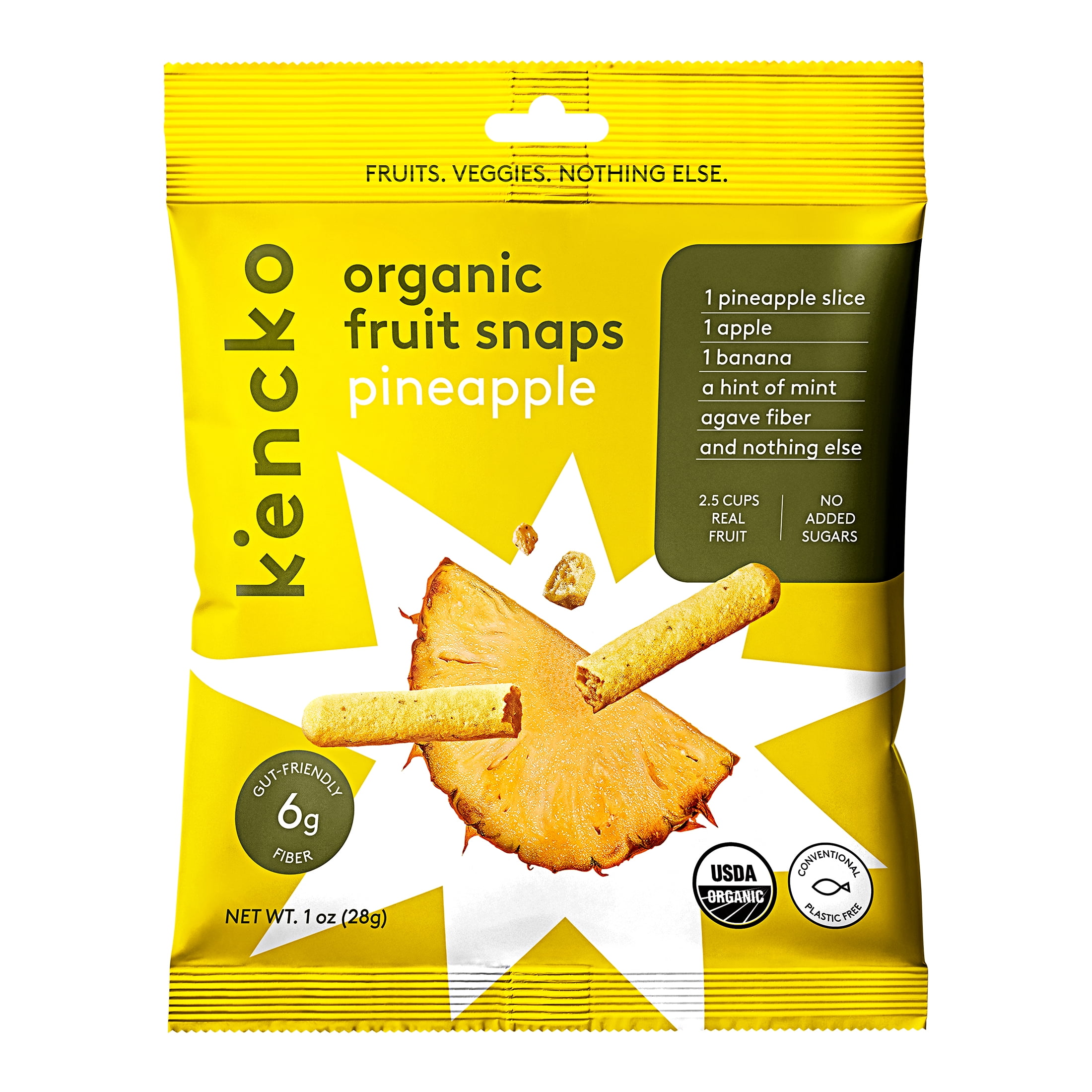 (2 pack) Kencko Pineapple Organic Fruit Snaps, Freeze Dried Fruit Snacks, 1 oz