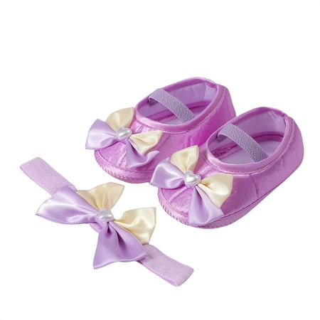 Mildsown Baby Girls Baptism Shoes and Headband Heart Pearl Flats Hairband Set