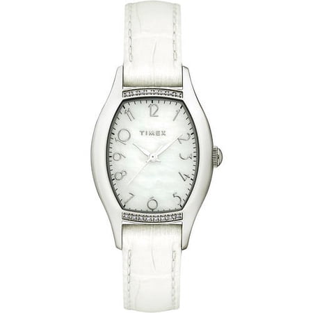 Timex Women's Diamond Accent White Leather Strap Dress Watch