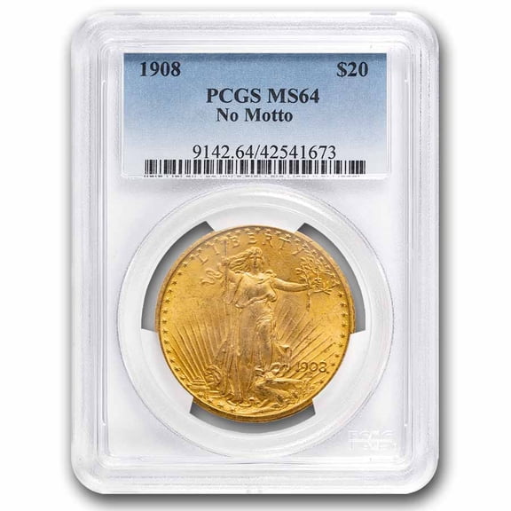 1908 $20 St Gaudens Gold Double Eagle No Motto MS-64 PCGS
