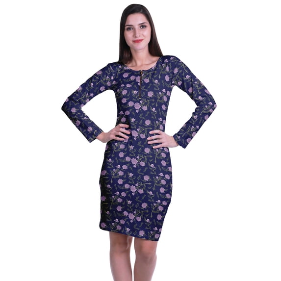 Moomaya Womens Full Sleeve Printed Midi Length Printed Bodycon Dress