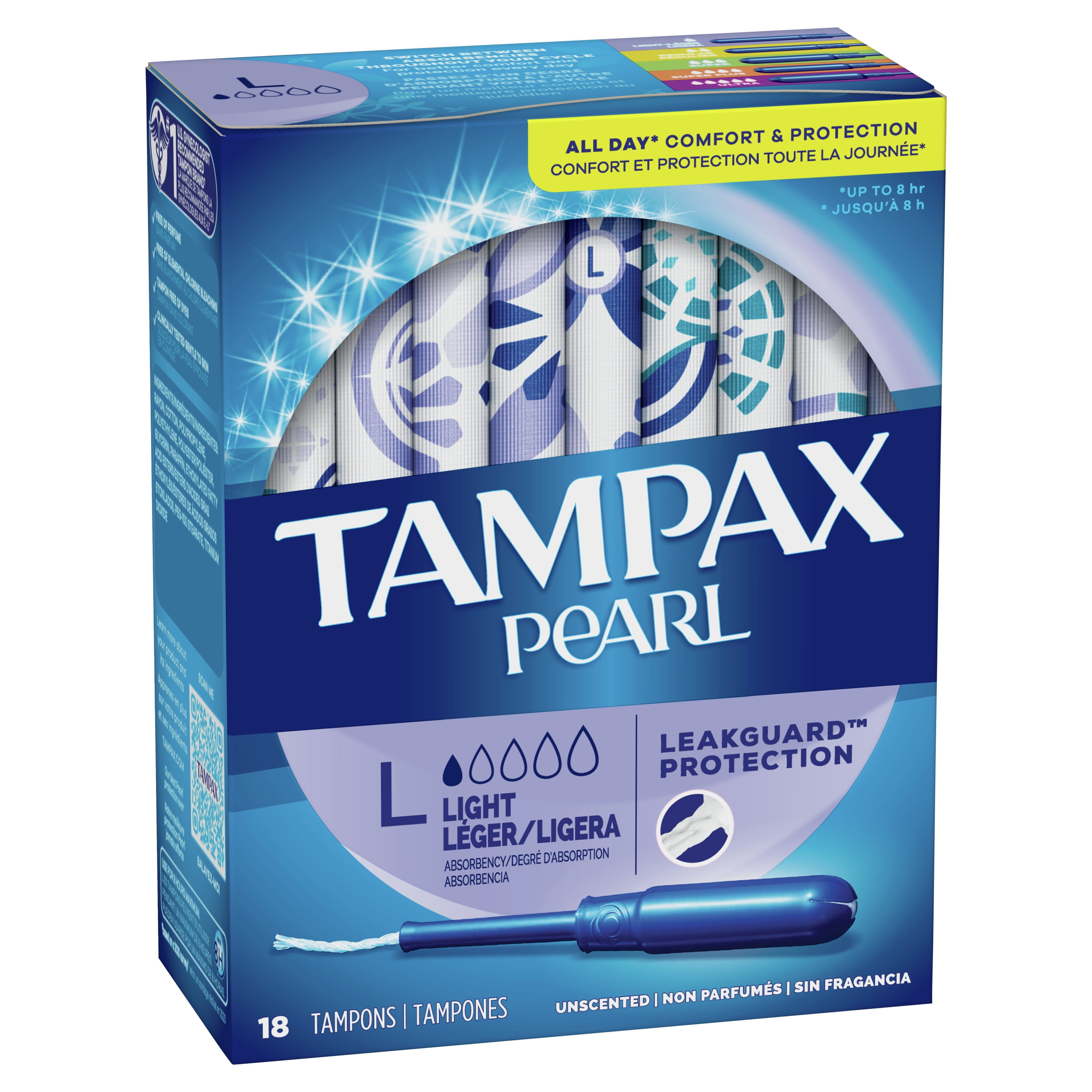 Tampax Pearl Tampons with LeakGuard Braid Light Absorbency 18 Ct