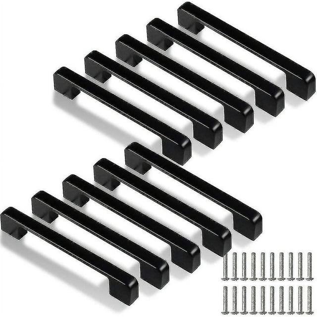 Tirador de cocina de 128 mm, 10 piezas de tiradores negros para armarios de cocina, puertas, cajones y armarios (con tornillos)