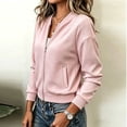 thumbnail image 5 of Cropped Bomber Jacket for Women Textured Lightweight Zip Up Fall Fashion Outerwear Long Sleeve Casual Jackets Pink M, 5 of 9