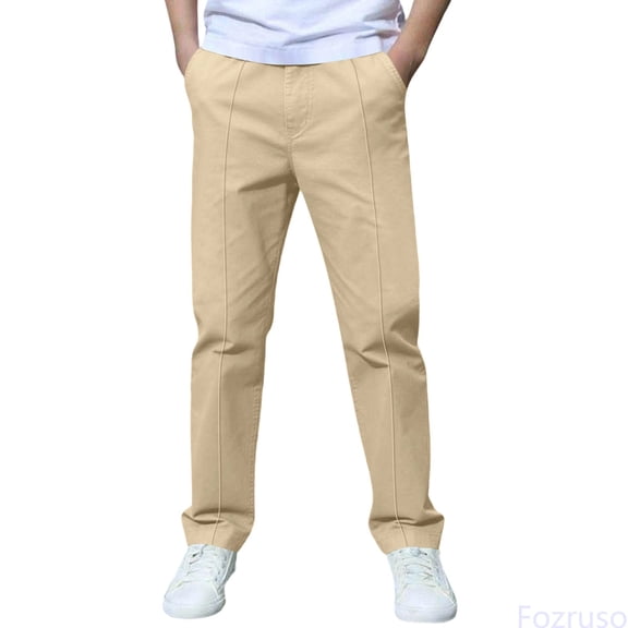 Fozruso Boys Casual Straight Fit Pants Elastic Comfortable Kids Khaki Pants For Kids School Casual Pants Sizes 4-5 Years(Beige)
