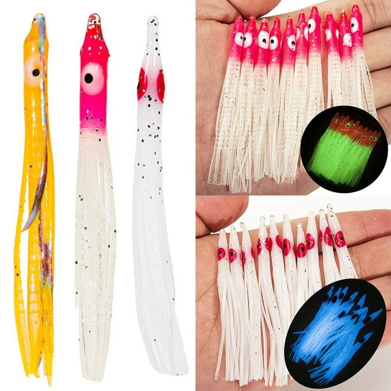 20pcs Durable Artificial Soft Silicone Swim long tail Saltwater Octopus  Bait Squid Skirt Lure Fishing Tackle LASER