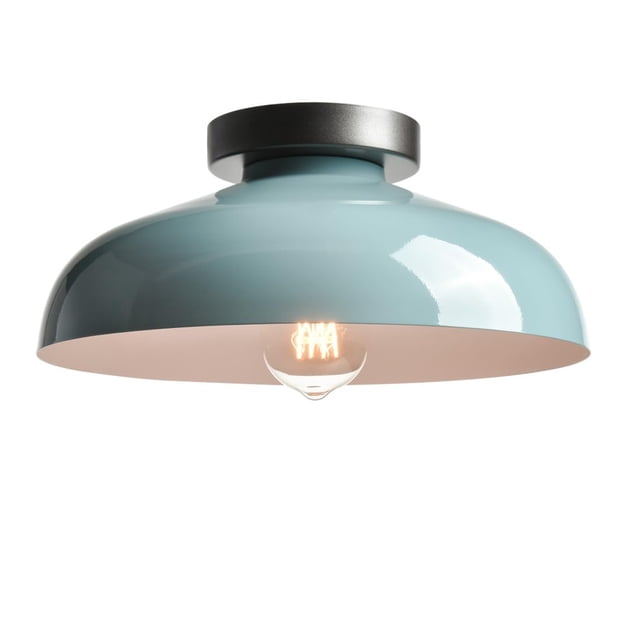 DIRYZON Modern Macaron Ceiling Light,12-Inch Semi Flush Mount Ceiling Light with Metal Barn Shade for Bedroom Porch,Sea Blue Gree
