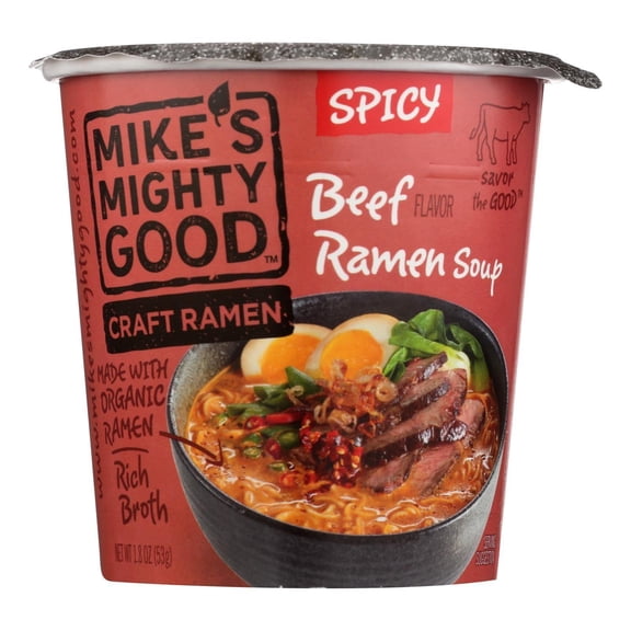 MIKES MIGHTY GO - Craft Spicy Beef Ramen Soup - 1.8 Oz, Case of 6