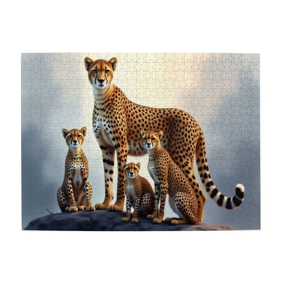 500 Piece Cheetah Family Jigsaw Puzzle For Adults Beautiful Wildlife Art Challenging And Relaxing Puzzles Unique Artwork Great Gift Idea Home Decor 20.5X15In