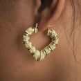thumbnail image 3 of LoveBling 10k Yellow Gold Heart Shaped Bamboo Hoop Earrings (1.67" x 1.37"), 3 of 3