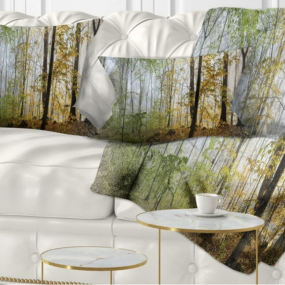 Designart Morning Forest Panoramic View - Landscape Photography Throw Pillow - 12x20