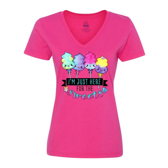 Inktastic I'm Just Here for the Sweets with Spun Sugar Candy Women's V-Neck T-Shirt