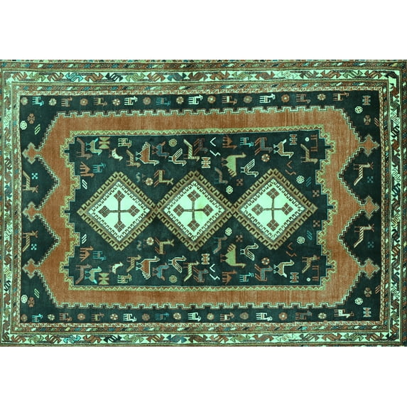 Ahgly Company Indoor Rectangle Persian Turquoise Blue Traditional Area Rugs, 8' x 12'