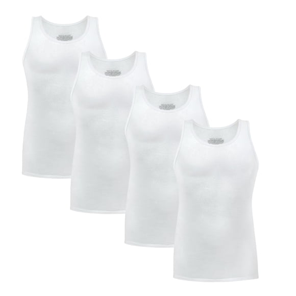 Camiseta Interior Rinbros para Hombre, Cuello Redondo Algodón Blanco Value Pack 4 Piezas Talla CH