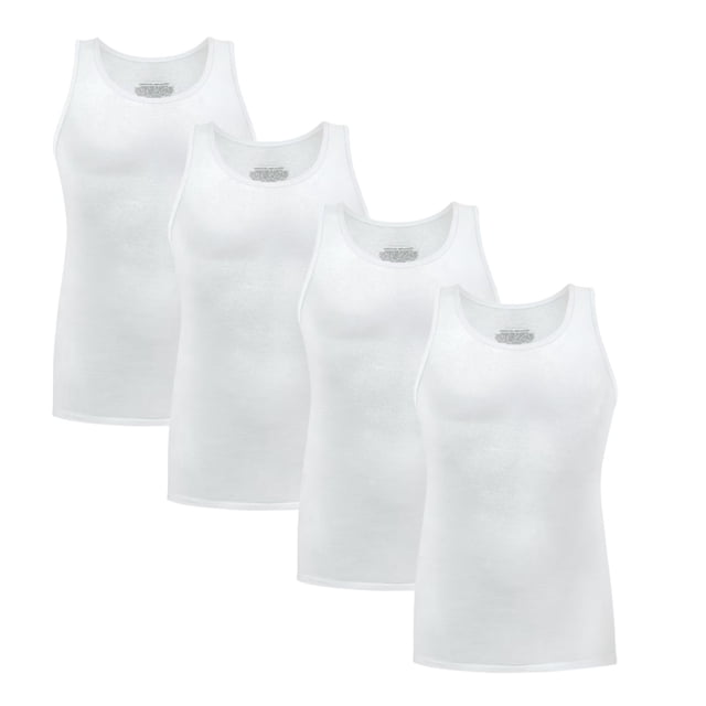 Camiseta Interior Rinbros para Hombre, Cuello Redondo Algodón Blanco Value Pack 4 Piezas Talla CH