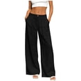 thumbnail image 2 of Womens Pants Elastic Waist Straight Leg Solid Color Casual Pocket Pants Black S, 2 of 7