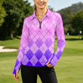 thumbnail image 2 of SONXAHE Argyle Quarter-Zip Long-Sleeve Polo Shirt for Women Athletic Golf Everyday Blouse, 2 of 7