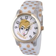 Tinker Bell Women's Two-Tone Alloy Watch, Reversible White with Gold Polka Dot Nylon Strap