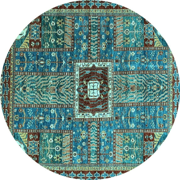 Ahgly Company Indoor Round Abstract Light Blue Modern Area Rugs, 5' Round