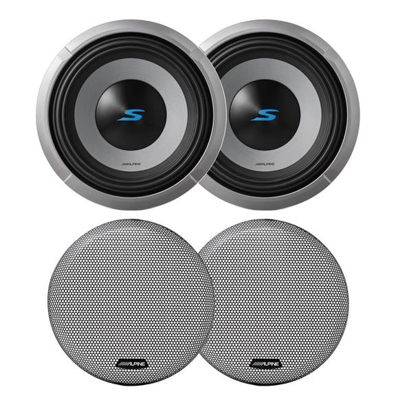 Alpine (2) S2-W10D4 10" S-Series Dual 4 Ohm Car Subwoofer & (2) KTE-10G.3 Grille Bundle