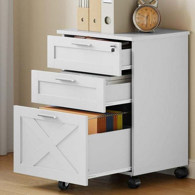 AKDSteel Mobile Wood File Cabinet with Lock, Rolling Under-Desk Storage Organizer for Home & Office