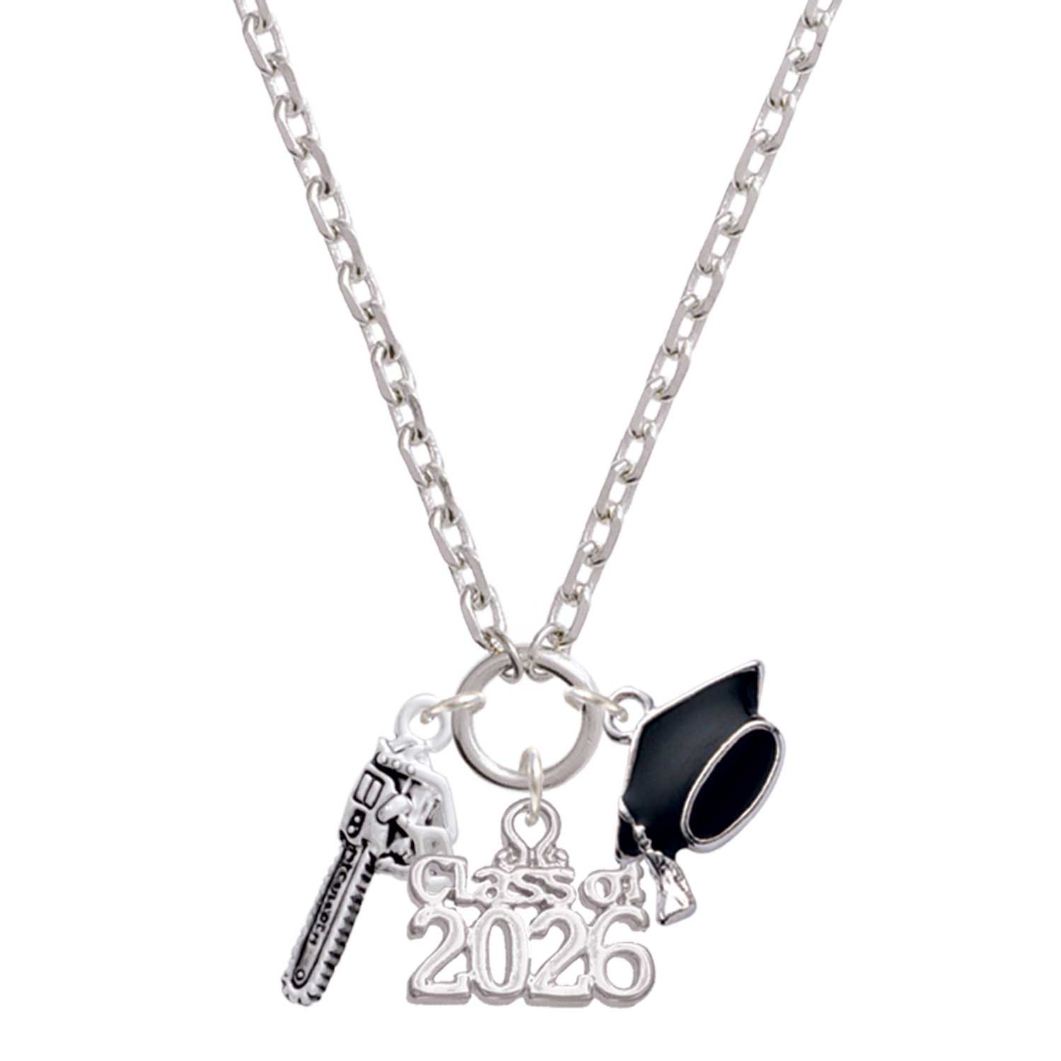Delight Jewelry Silver-tone Chainsaw - Class of 2026 Graduation Zoey Charm Necklace, 28"