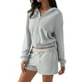 thumbnail image 3 of Womens 2 Piece Sets Outfits Long Sleeve Sweatshirts Tops Shorts Tracksuits Casual Lounge Set Matching Set Grey S, 3 of 9