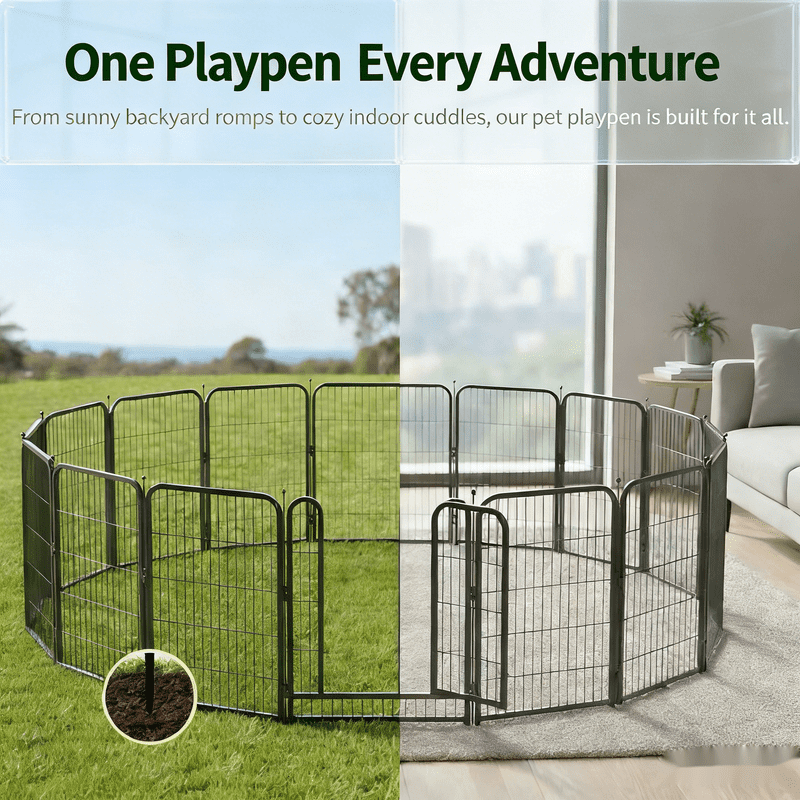 SPZONE Metal Dog Playpen, 24 Inch Height 8 Panels, Ideal Dog Fence for Large/Medium/Small Dogs Indoor & Outdoor Bliss, Perfect Dog Pen for Camping, Yard, and RV | Black-Silver