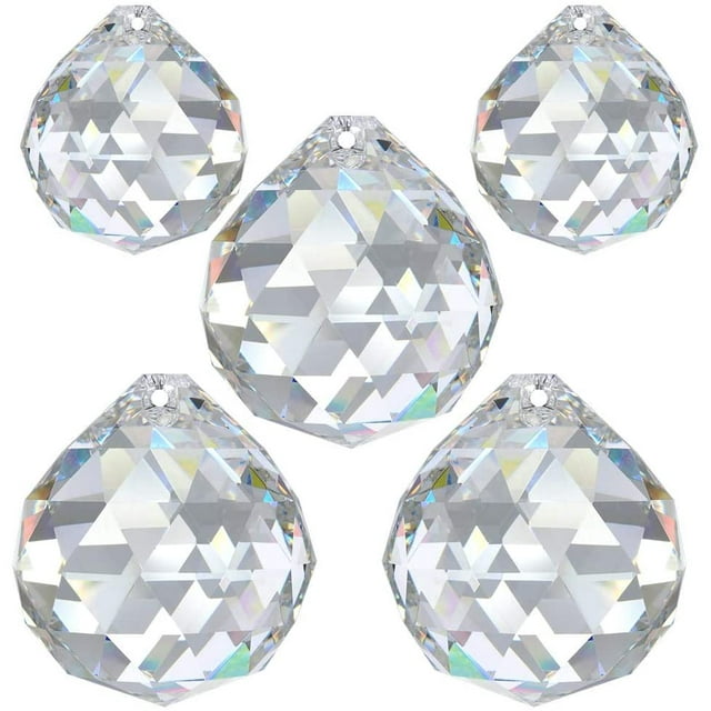 Clear Crystals Ball Prism-5Pcs Hanging Faceted Pendant Suncatcher for Ceiling Chandelier, Feng Shui, Wedding Home