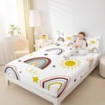 thumbnail image 4 of Homewish Cartoon Rainbow Sun Twin Sheet Sets,Cute Stars Print Twin Fitted Sheet,White Red Yellow Flat Sheet For Teens,Breathable Home Decor,3-Piece, 4 of 7