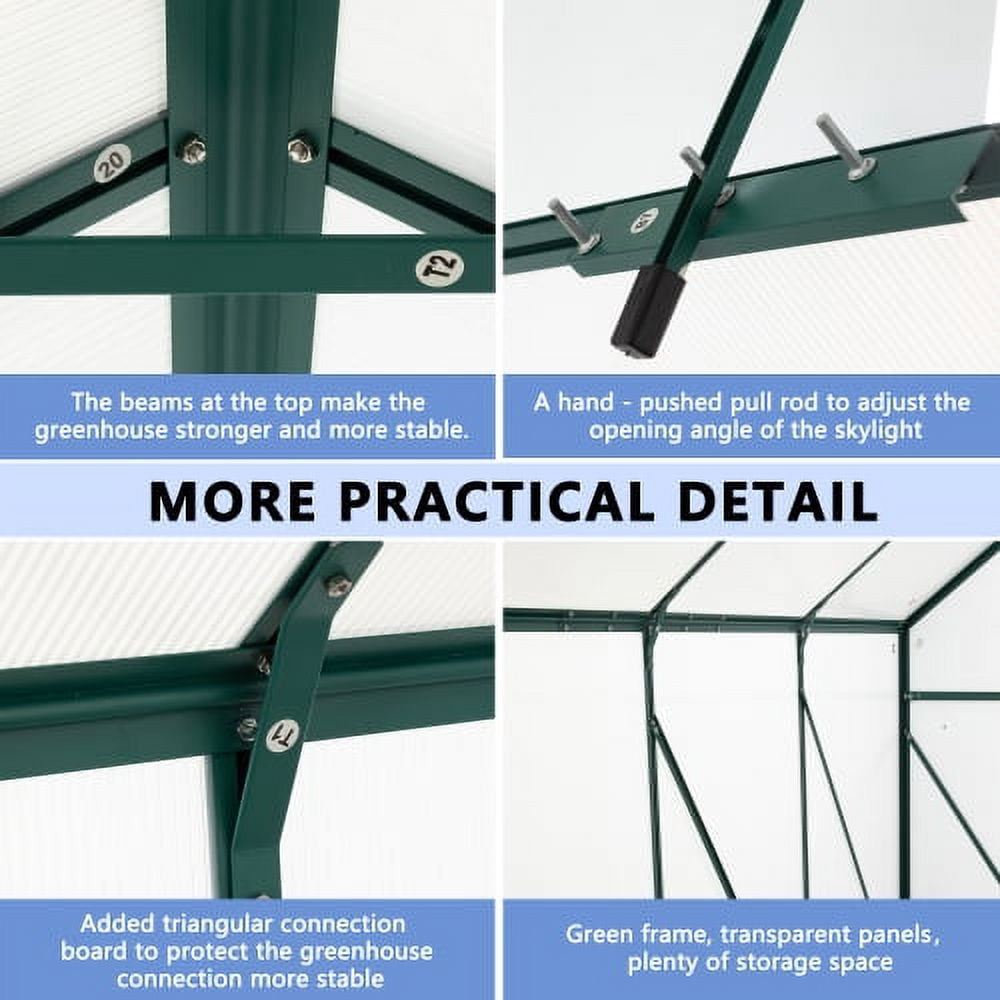 8' x 6' Walk-in Greenhouse for Outdoor, Garden Greenhouse with Metal Frame, Sliding Door, Adjustable Roof Vent and Rain Gutter, Backyard Greenhouse for Plants in Winter