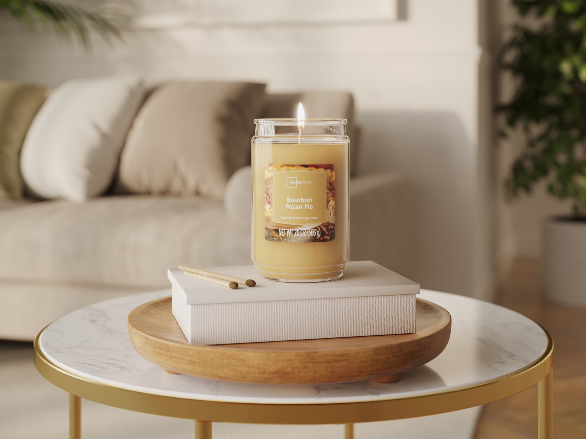 Mainstays Bourbon Pecan Pie Scented Single-Wick Large Glass Jar Candle, 20 oz