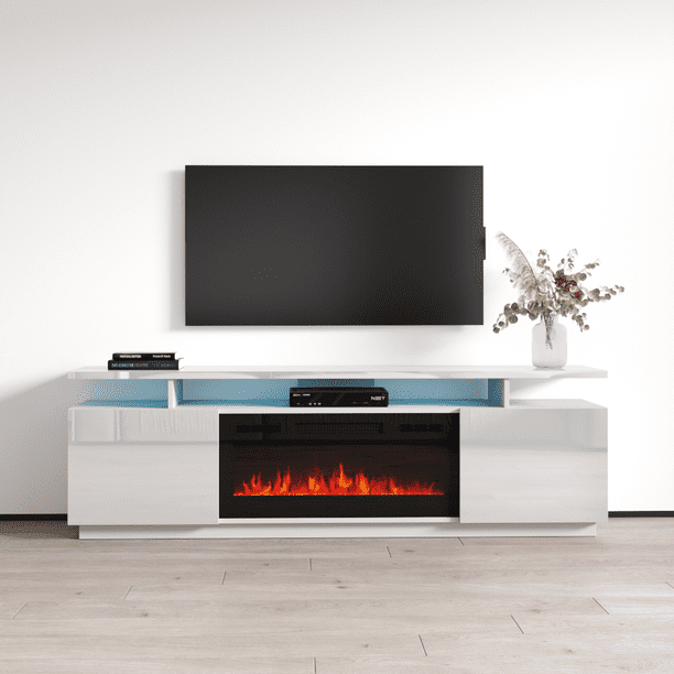 EvaKBL Fireplace TV Stand for TVs up to 80", Modern High Gloss 71