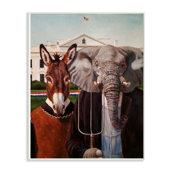 The Stupell Home Decor Collection Political Satire American Gothic Farm Animal Painting Wall Plaque Art, 10 x 15