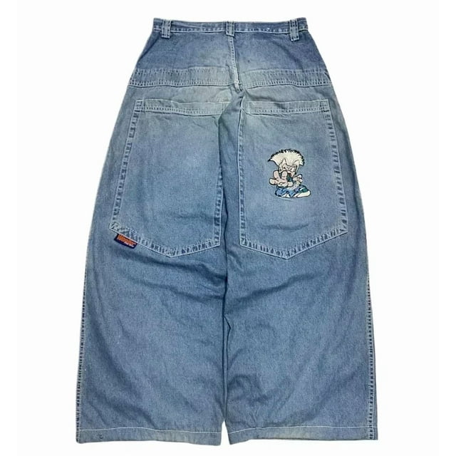 Womens Polyester Printed Oversized Baggy Wide Leg High Waist Full Length Jeans