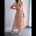 thumbnail image 4 of Vestido Midi Informal de Verano para Mujer, con Mangas , Escote en V, Fruncido y Volantes Escalonados. Rosa S, 4 of 8