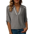 thumbnail image 1 of Camisetas de Cuello en V de Manga Larga para Mujeres Blusas Casuales Vestidas con Cuello de Encaje Hueco, 1 of 9