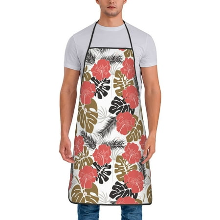 

Adjustable Bib Apron - pink Banana leaves Waterdrop Resistant Cooking Apron Kitchen Aprons for Men Women
