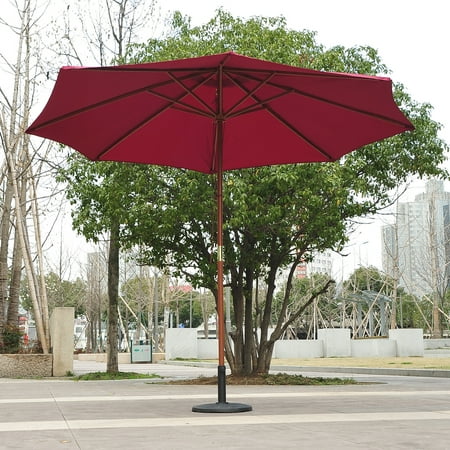 10 X 8 2 H Bamboo Wooden Round Market Patio Sun Umbrella Garden Parasol Outdoor Sunshade Canopy Wine Red Walmart Canada