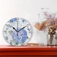 thumbnail image 2 of 10" Artistic Round Wall Decorative Desk Clock Wall Clock Home Decor Blue Hydrangea Pattern, 2 of 7