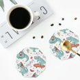 thumbnail image 4 of Honeii Music Lover Dinosaur print Leather Coaster Set of 4, ideal for safeguarding your furniture from drinks spills and effortless cleanup-Octagon, 4 of 6