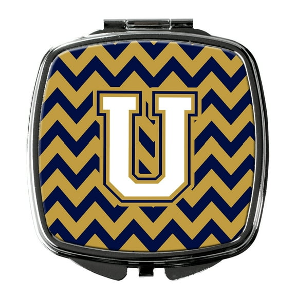 Letter U Chevron Navy Blue and Gold Compact Mirror CJ1057-USCM