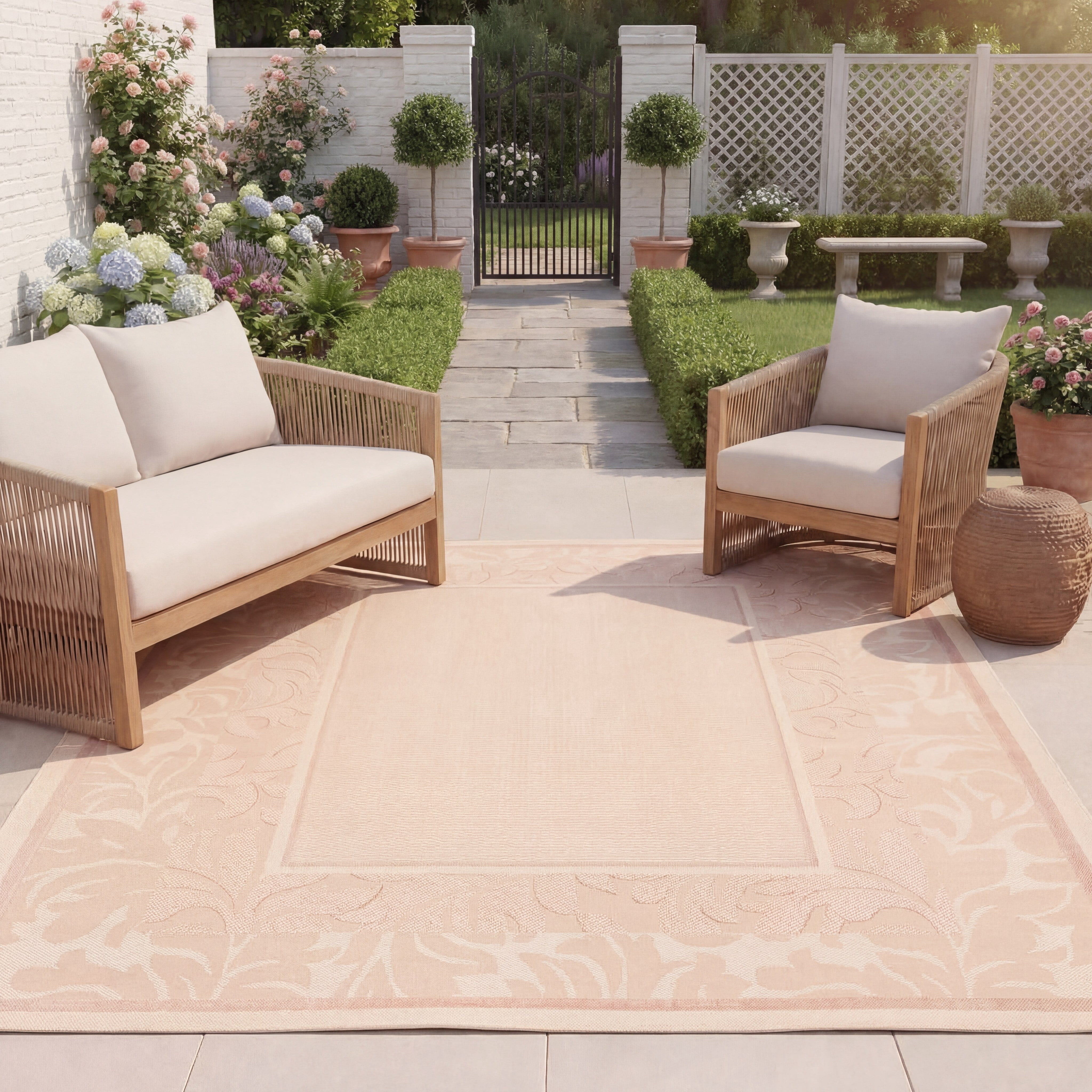 Safavieh Courtyard Elija Botanical Indoor/Outdoor Area Rug, Natural/Terracotta, 8' x 11'