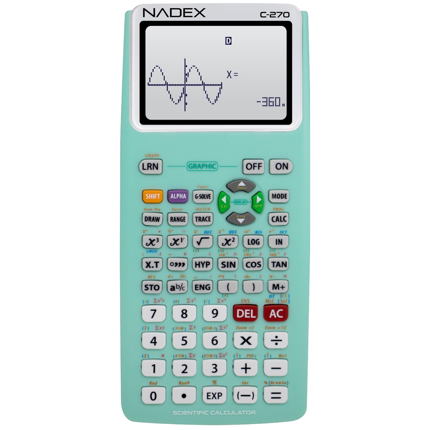 Nadex Coins C-270 Scientific Calculator with Black and White Graph Functions, Battery Powered (Green), NXTE-1702