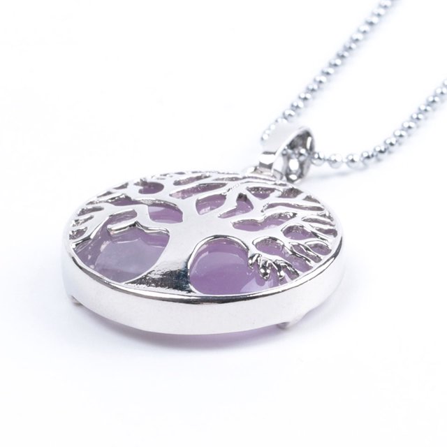 Natural Round Gem Stone Kabbalah Tree of Life Necklaces Pendants