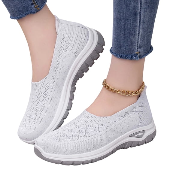 IEMIEMIEM Orthopedic Casual Shoes for Women Arch Support Tennis Shoes Breathable Non Slip Slip on Server Shoes Mesh Stretch Comfortable 2026 New Orthopedic Shoes White 7 Wide