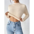 thumbnail image 2 of Beige Mock Neck Ribbed Knit Cropped Sweater, 2 of 5