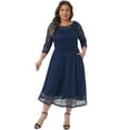 thumbnail image 3 of DARING DIVA Women's Plus Size Floral Lace 3/4 Sleeves Pocket Cocktail Dress 3X Navy Blue, 3 of 6