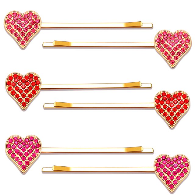 CEALXHENY Horquillas para el pelo con forma de corazón para el día de San Valentín para mujer, esmaltadas con purpurina y diamantes de imitación en forma de corazón, pasadores para el pelo con forma d